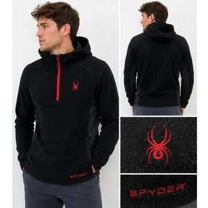 Spyder Waffle Knit Hoodie Mens Small Gorpcore Black Red Quarter Zip Pullover
